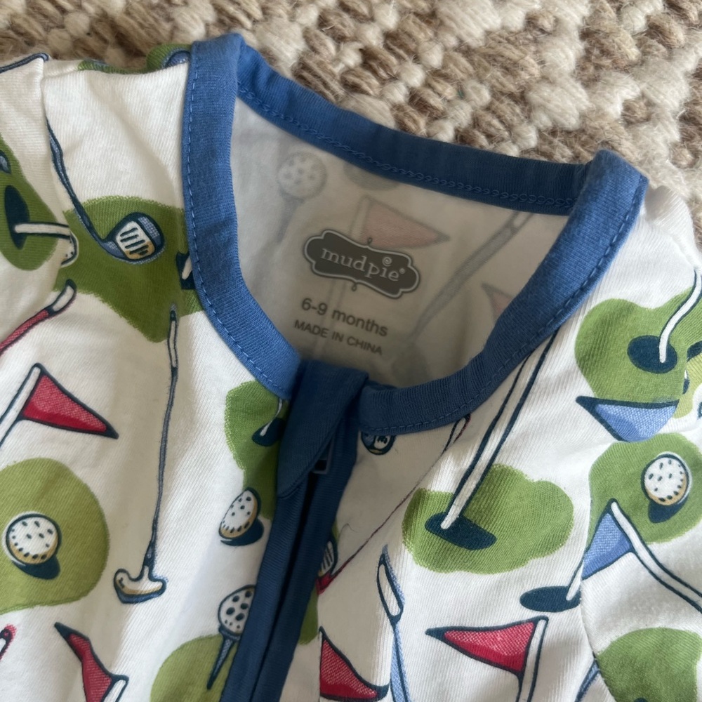 Mud Pie Baby Golf Print Blue-Trim Pajama (6-9 Months)